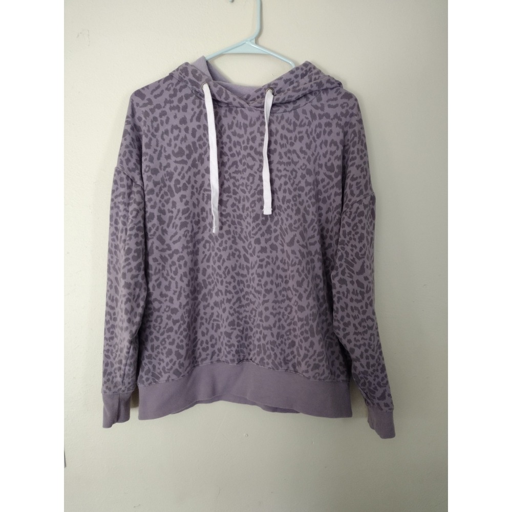 Buffalo David Bitton Womens Mauve Purple Leopard Print Pullover Hoodie Size L